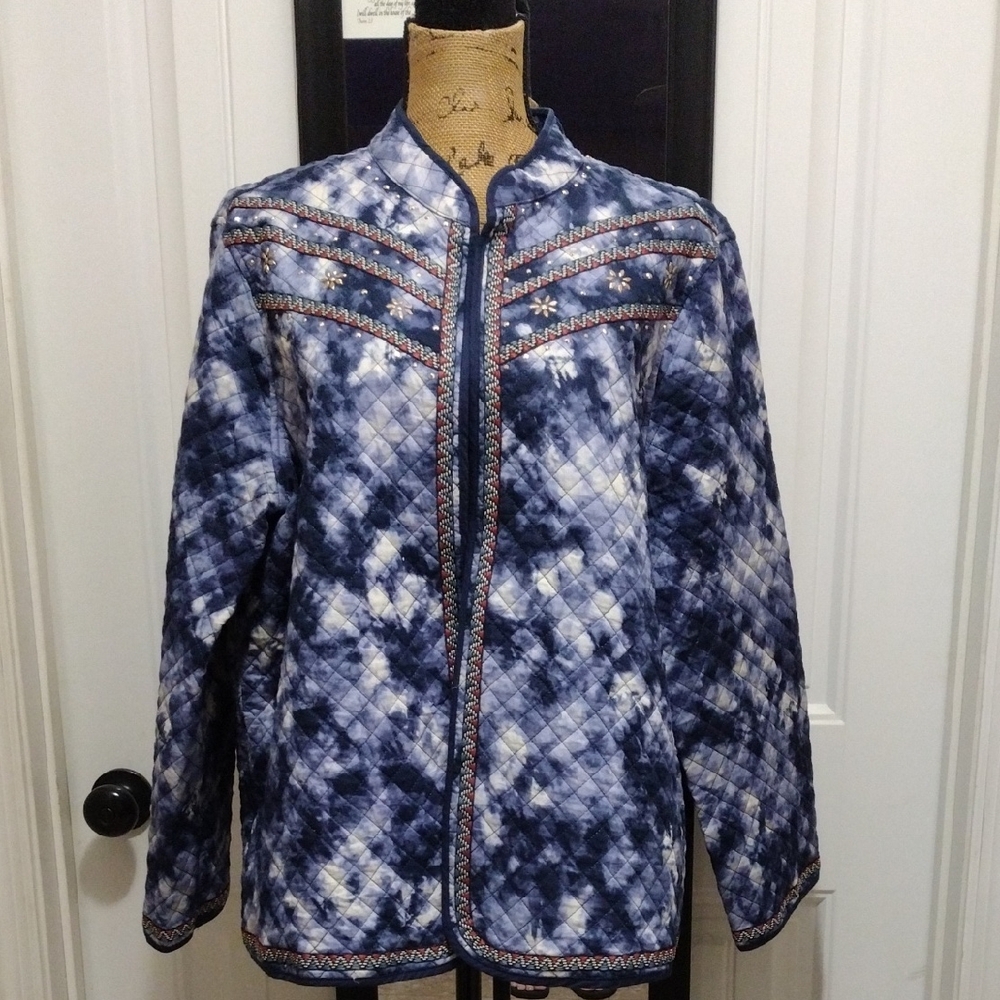 Alfred Dunner Navy Tie-Dye Quilted Jacket Size XL